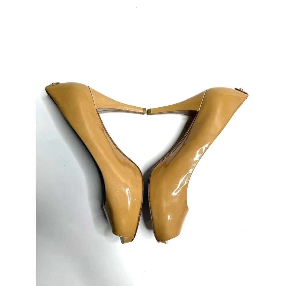 Stuart Weitzman Tan High Heels Peep-Toe Patent Leather Pumps Size 10 Womens‎